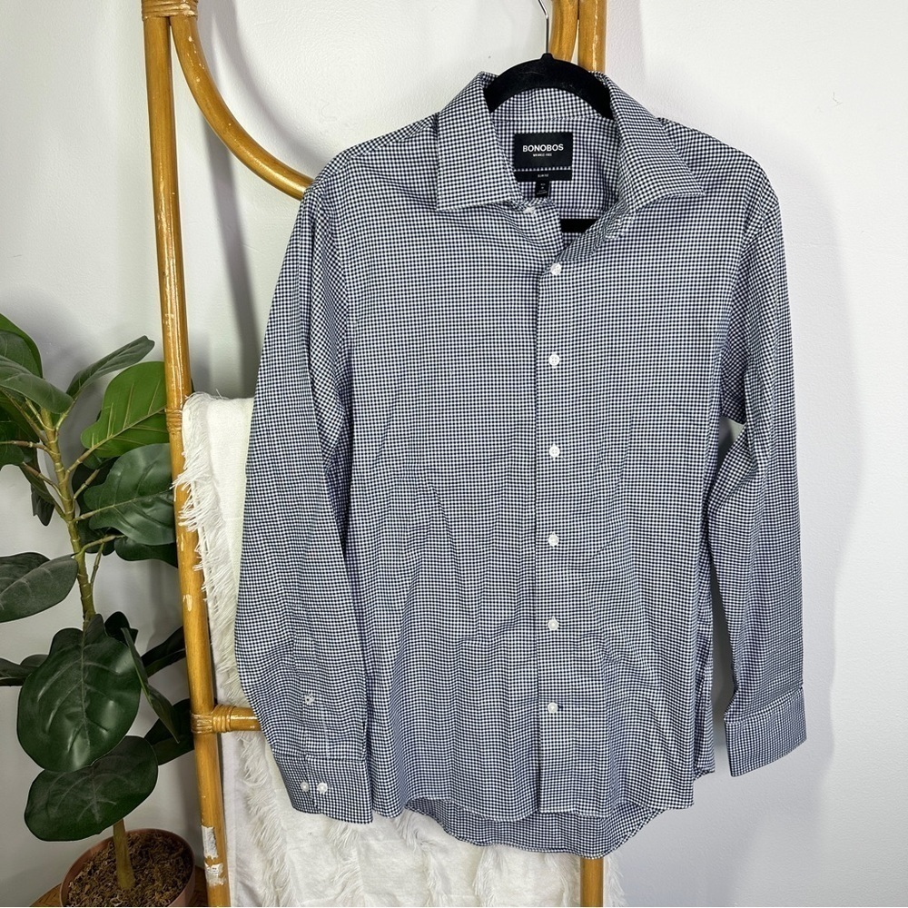Mens Bonobos Navy Blue and White Check Button Down Shirt sz M